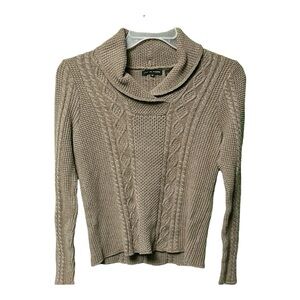 Jeanne Pierre Tan Cowl Neck Sweater with Cable Knit Design Size M